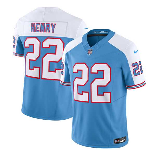 Men & Women & Youth Tennessee Titans #22 Derrick Henry Blue White 2023 F.U.S.E. Vapor Limited Throwback Jersey,We sell and wholesale Men & Women & Youth Tennessee Titans #22 Derrick Henry Blue White 2023 F.U.S.E. Vapor Limited Throwback Jersey on line form chian!